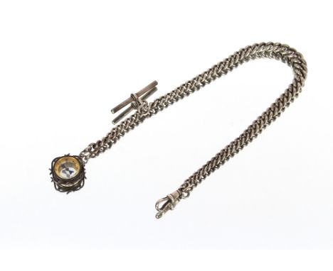A silver Albert chain hung with compass, approx 52gms