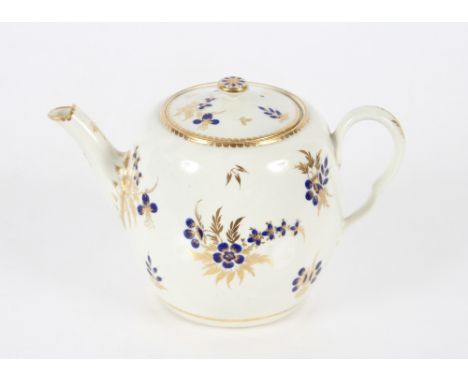 A 19th Century English porcelain part tea set having blue floral decoration heightened in gilt, comprising tea pot, covered s