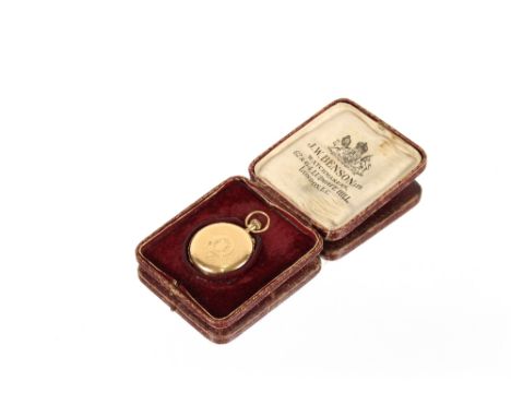 An 18ct gold cased pocket watch by J.W. Benson, Ludgate Hill London, movement No. 19689 having engine turned decoration and v