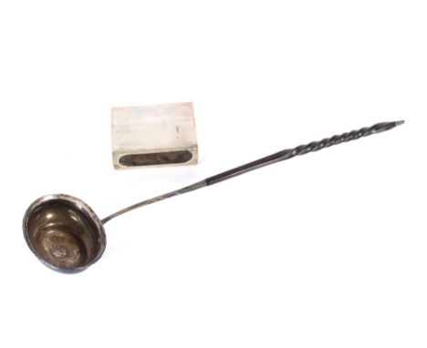 A Georgian toddy ladle with bone twist handle; and a silver matchbox holder&nbsp;