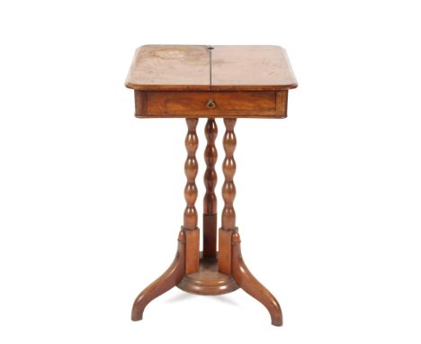 A 19th Century mahogany side table fitted single drawer and hinged top on triple column base, 46cm&nbsp;