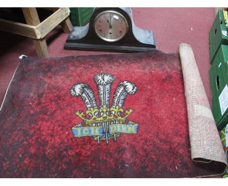 1969 Prince of Wales Door Mat, 126cm wide. Westminster chimes mantle clock. (2)