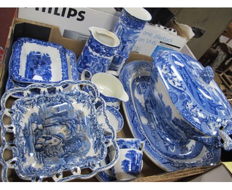 Copeland Spode 'Italian' Large Tureen, 32cm wide, with ladle, George Jones 'Abbey' Ware, square dish, with pierced border.