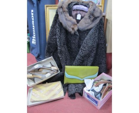 A Jane Shilton Snakeskin Evening Bag, Reedex and one other handbag. Charter hat, boxed ladies shoes and boots, linens, Astra 