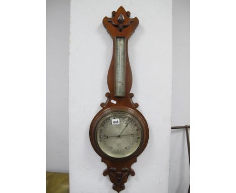 Fattorini of Bradford Wall Barometer, circa early XX Century, with applied Art Nouveau motifs, thermometer to neck, slivered 