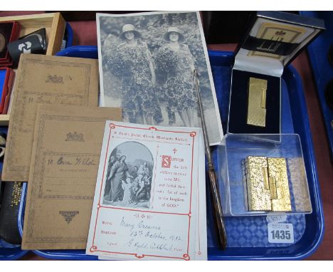 Three Vintage Dunhill Lighters, (one boxed), button hooks, recipes photo:- One Tray.