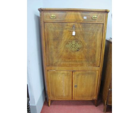 An Early XIX Century Brass Inlaid Ecscritoire, with long drawer over fall front with oval brass inlaid panel and fitted inter