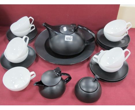 Rosenthal 'Gropius' Studio Line Three Piece Tea Service in Black, nine matching saucers, and nine white cups, bread plates.