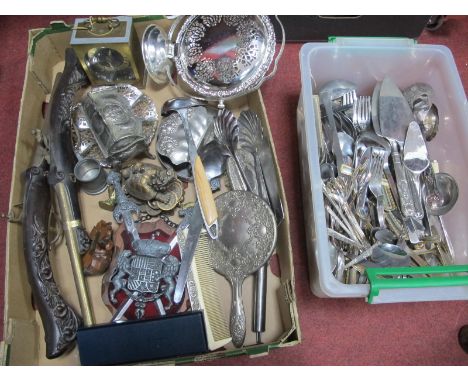 Cutlery, jewel casket, model pistols, mantle clock, etc.