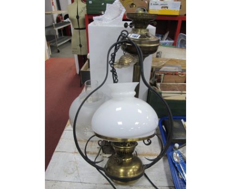 Brass Corinthian Column Oil Lamp, ceiling oil lamp, converted to electric.
