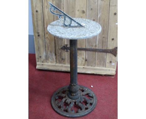 An Aluminium Sundial, 35.5cm diameter, on a later cast iron base, 81cm high,