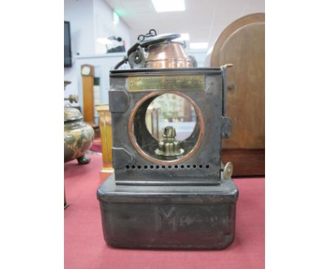 L.N.E.R Welch Patent Paraffin Lamp, with copper and brass mounts, carry handle.
