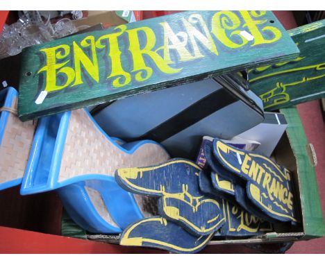Painted Wooden Signs, Lettera 22 Typewriter, vases, antique books, etc:- One Box