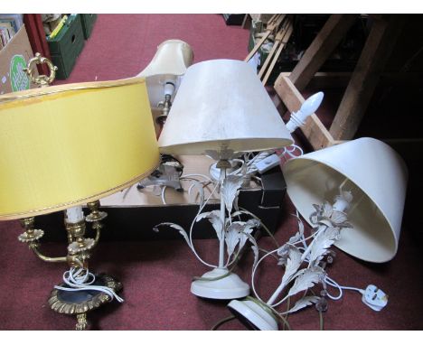 A Gilded Brass Three Branch Table Lamp, other table lamps, etc:- One Box.