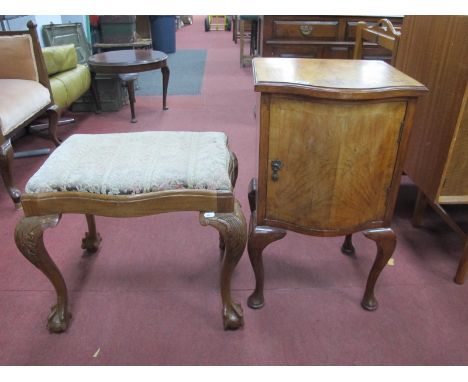 XX Century Walnut Serpentine Shaped Bedside Cupboard, with a cross banded top, on cabriole legs, pad feet together with a wal