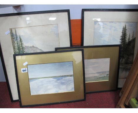J.H Harmstone, Mountain and Coastal Landscapes, two pairs of watercolours, 35 x 24.5cm and 14.5 x 24.5cm, designs for kettle 