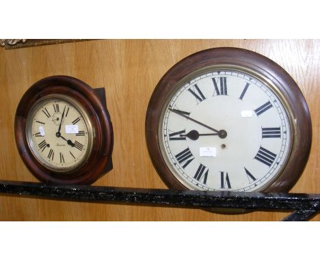 Victorian circular wall clock - 38cm diameter, together with a smaller ditto 
