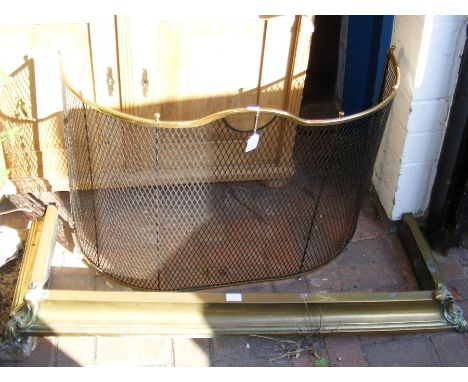 An antique spark guard, together with brass fire fender 