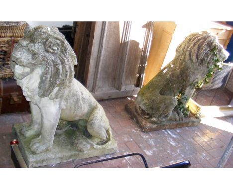 A pair of impressive 100cm high concrete garden Lion statues 