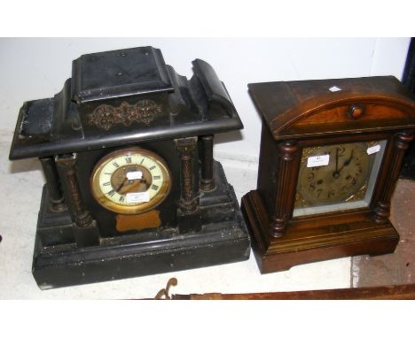A Victorian mantel clock, together with one other 