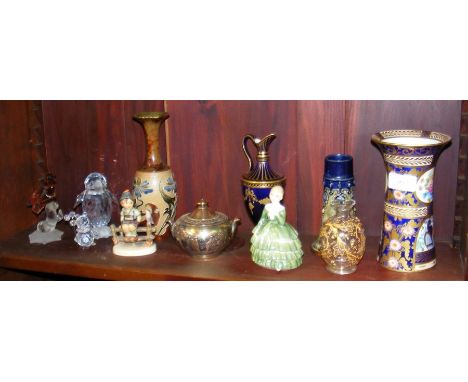 A Derby style flared vase, Doulton Lambeth baluster vase, Goebel figure and other ceramics and glass 