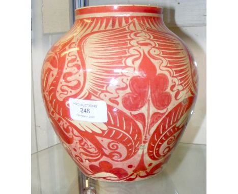 A William de Morgan ruby lustre 'Dragon' design baluster vase - height 18cm CONDITION REPORTchips and rim damage as shownno a