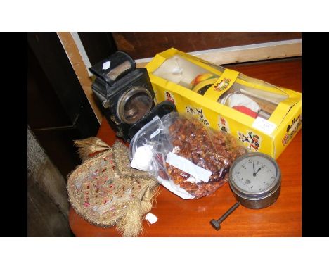 A boxed Pelham Puppet, amber necklaces, together with other collectables 