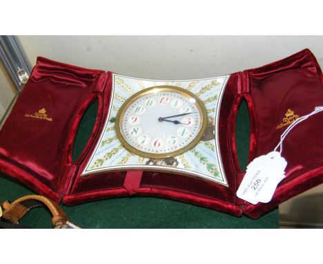 A Clark guilloche enamel repeater travelling clock in case 