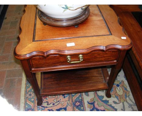 The matching pair of hardwood lamp tables with single drawer to the apron - 2ft square 