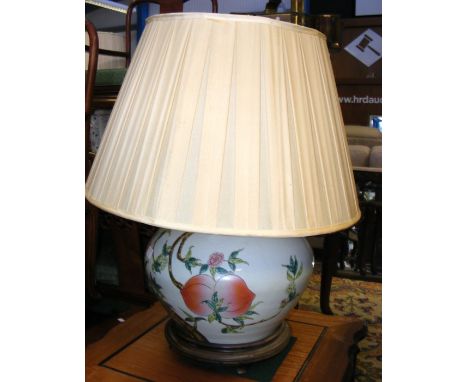 A large bulbous oriental table lamp on wooden stand - 76cm high 