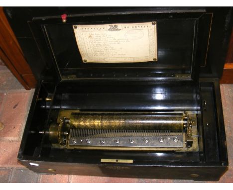 A Victorian cylinder music box playing on twelve airs - 56cm x 27cm (several teeth missing) CONDITION REPORTAs seen in additi