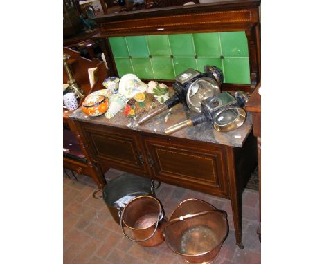 An Edwardian marble top washstand with tile splash back 