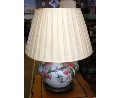 A large bulbous oriental table lamp on wooden stand - 76cm high 
