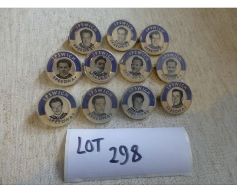 Sporting Memorabilia :Speedway Ipswich Witches 1950’s plastic rider badges, all vgc incl Silver, Edwards, Read (11).
