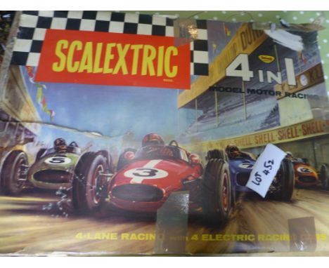 Die-cast :Scalextric 4 in 1 model motor racing boxed game, sellotaped up box no cars but other items within plus another box 