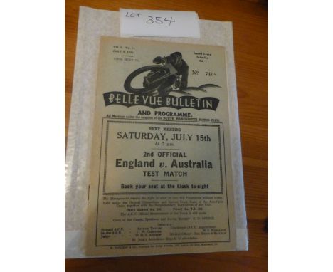 Sporting Memorabilia :Speedway Belle Vue v Wembley 8.7.33 prog, sl. rusted staples, in vgc.
