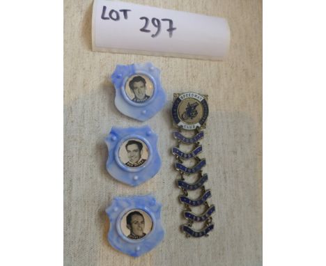 Sporting Memorabilia :Speedway Ipswich Witches badges 1950’s includes 1st badge with bars 1951-57 and three plastic rider bad