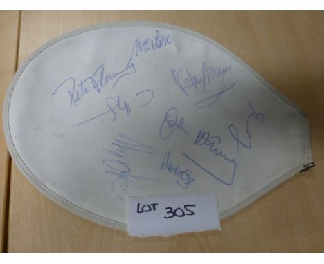 Sporting Memorabilia :Tennis Racquet cover signed, incl McEnroe, Stan Smith, Roger Taylor, David Lloyd, Peter Fleming and oth
