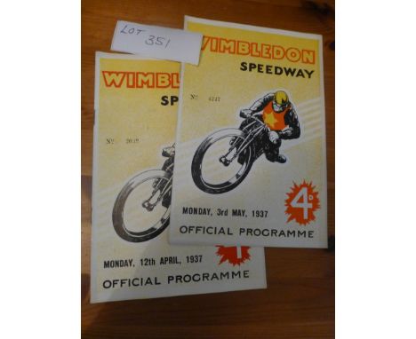 Sporting Memorabilia :Speedway Wimbledon programmes 1937 x 2, England v The World 12.4.37 and v New Cross 3.5.37 both in supe