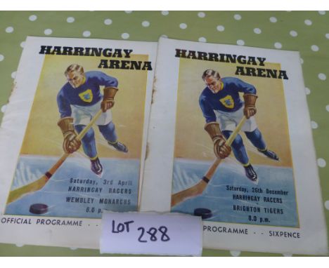 Sporting Memorabilia :Ice Hockey Harringay v Wembley 3.4.1937, v Brighton Tigers 26.12.36. (2)