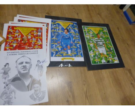 Sporting Memorabilia :Football collectable prints of stars, legends etc, incl Chelsea, Celtic, Liverpool, Man Utd, 20+.