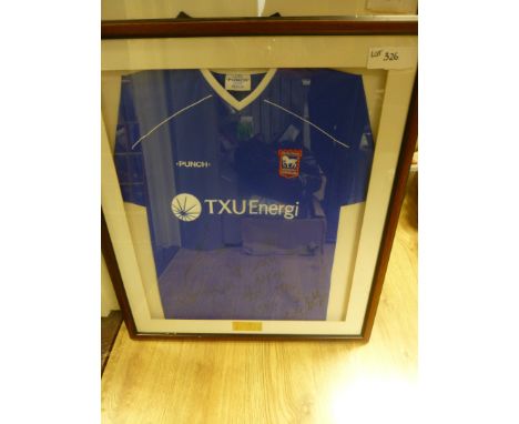 Sporting Memorabilia :Football Ipswich Town repro shirt signed and glazed 1990’s/2000’s super item * BUYER COLLECTS GLASS FRA