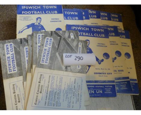 Sporting Memorabilia :Football Ipswich Reserves progs x 15 incl Bristol Rovers 55/6, Arsenal 58/9, Spurs 58/9.
