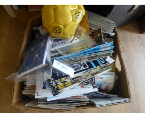 Sporting Memorabilia :Large box of progs, Ipswich, Newcastle, Colchester, Felixstowe etc, 100’s and signed ball Cambridge Utd