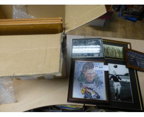 Sporting Memorabilia :Frames box of various frames * BUYER COLLECTS * incl Golf, Football and signed Barry Sheene frame, good
