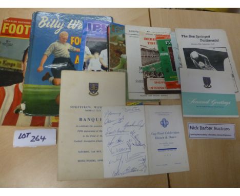 Sporting Memorabilia :Football memorabilia Sheffield Wednesday incl few progs, Banquet menu 14.5.66, Celebration menu signed 