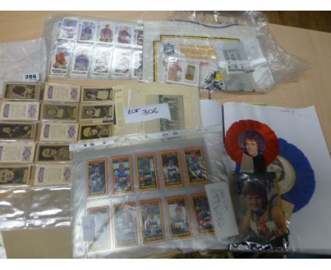 Sporting Memorabilia :Speedway mixed lot includes pennants, rosettes, prints, plus good cig cards, Ogdens, Players, dirt trac