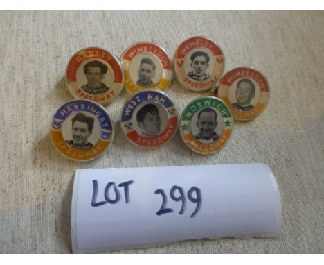 Sporting Memorabilia :Speedway plastic rider badges 1950’s incl Williams, Briggs, Young, Moore, etc (7).