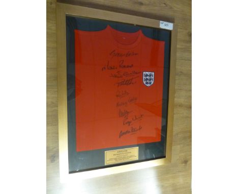 Sporting Memorabilia :Football England 1966 reproduction shirt, signed and glazed by 9 Ball, Peters, Cohen, Charlton, Banks, 