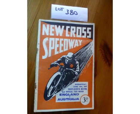 Sporting Memorabilia :Speedway New Cross England v Australia 2nd Test Match 19.6.1935 programme, 24 pages, sl. creases, sl. r